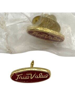 (2) True Value Vintage Employee Lapel Pin Red & Gold Oval Shape Collectible A355